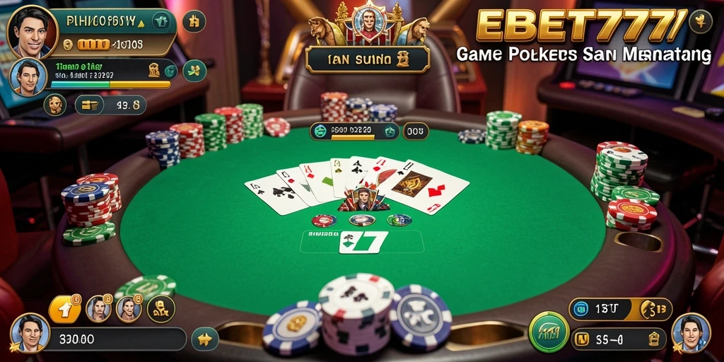 Tampilan menarik dari gameplay Poker EBET777 yang mendebarkan.