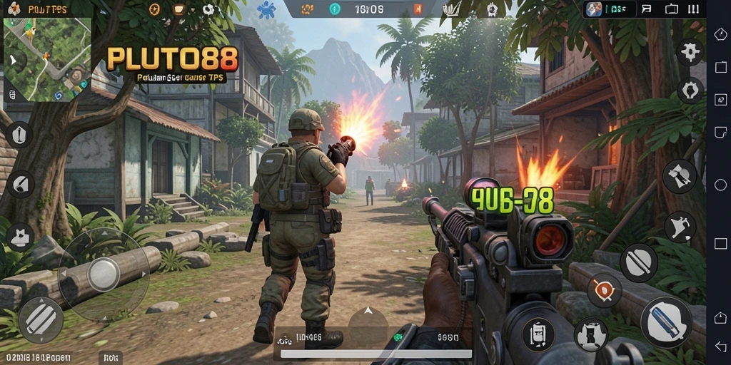 Screenshot utama PLUTO88 menampilkan aksi gameplay yang mendebarkan.