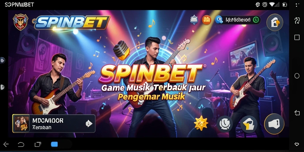 Screenshot utama SPINBET menampilkan gameplay seru dengan lagu-lagu populer.