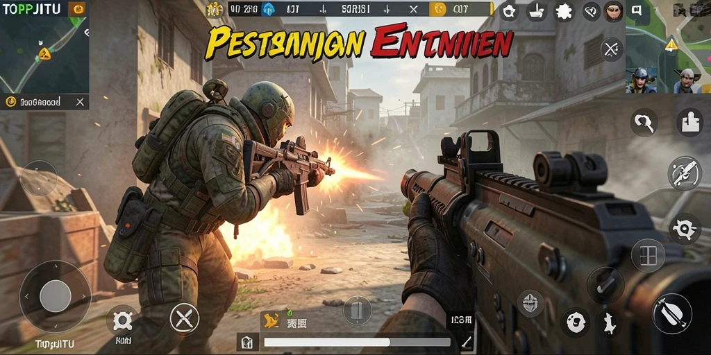 Gameplay seru dan menegangkan dari TOPJITU, tembak-menembak yang mendebarkan.